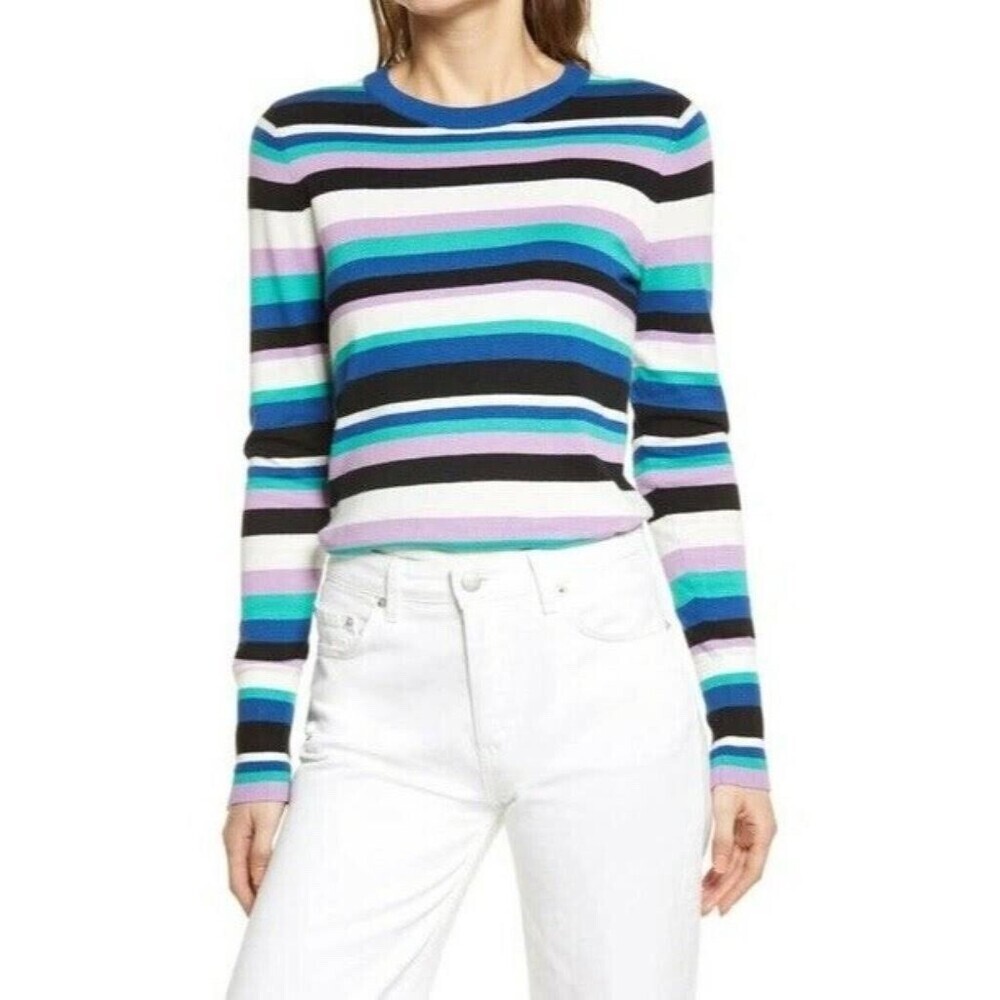 Halogen Women's Long Sleeve Lightweight Sweater In Blue Stripe Size M $49